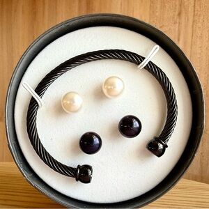 Honora earring & bracelet set - interchangeable B&W pearls